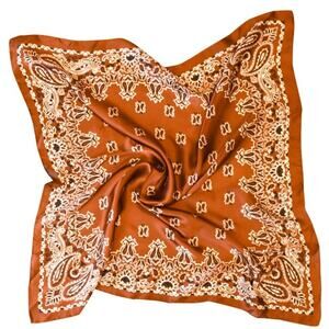 Western Cowgirl Boho Bandana Print Silky Feel Wild Rag Scarf Rustic Brown